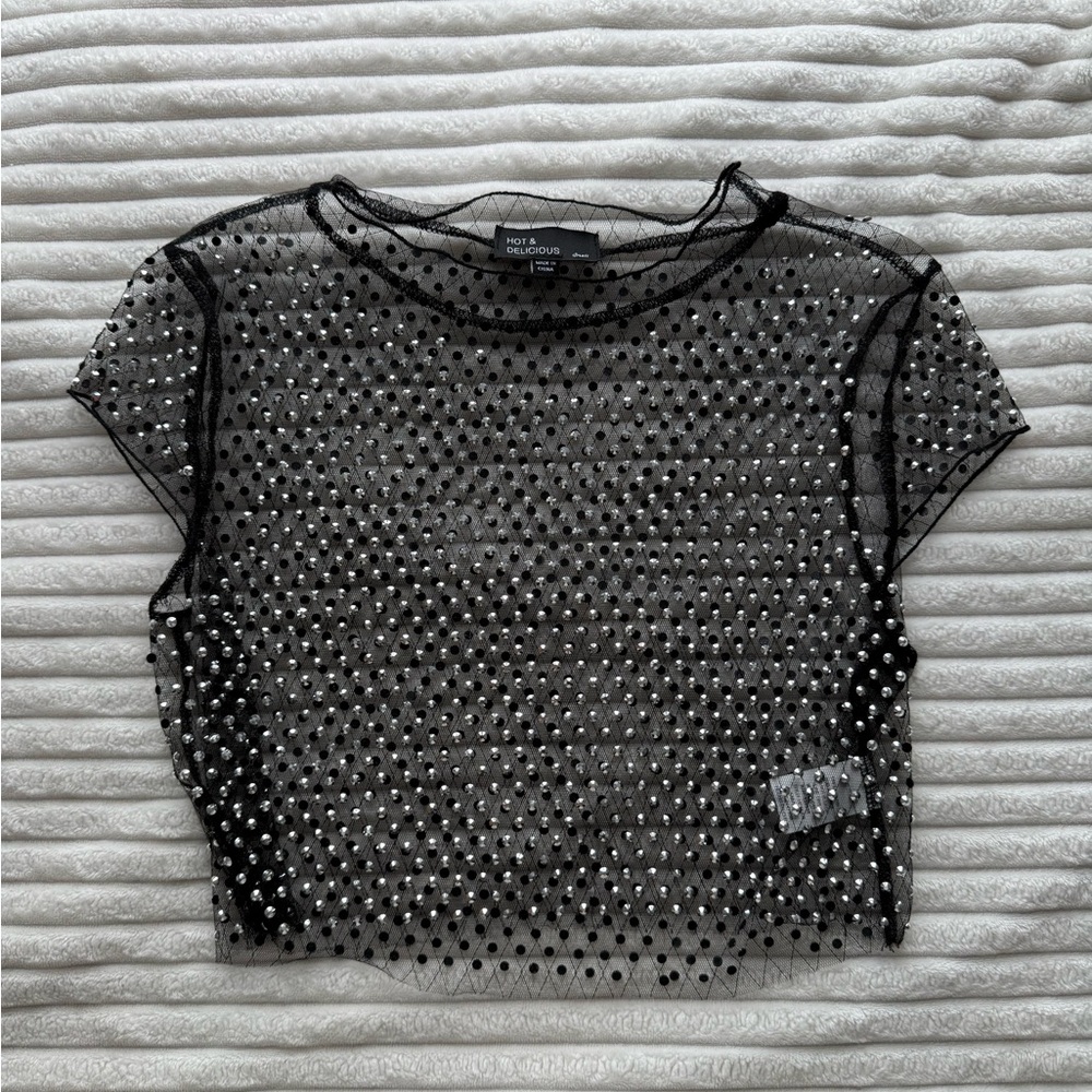 Kylie Short Sleeve Embellished Crop Top
